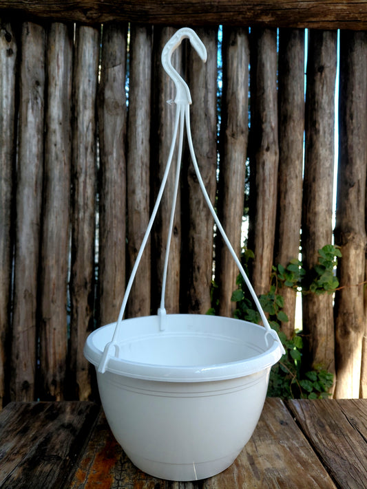 23cm White Hanging Basket with Hanger – 4L