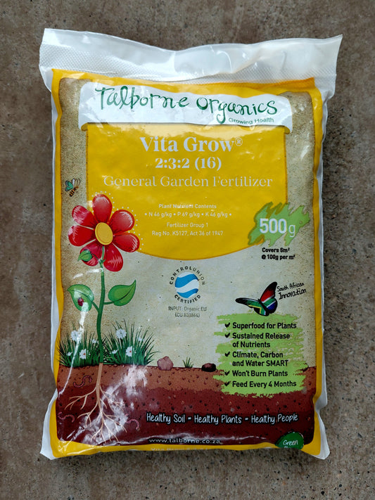 Talborne Organics Vita Grow 2:3:2 (16) – General Garden Fertilizer 500g